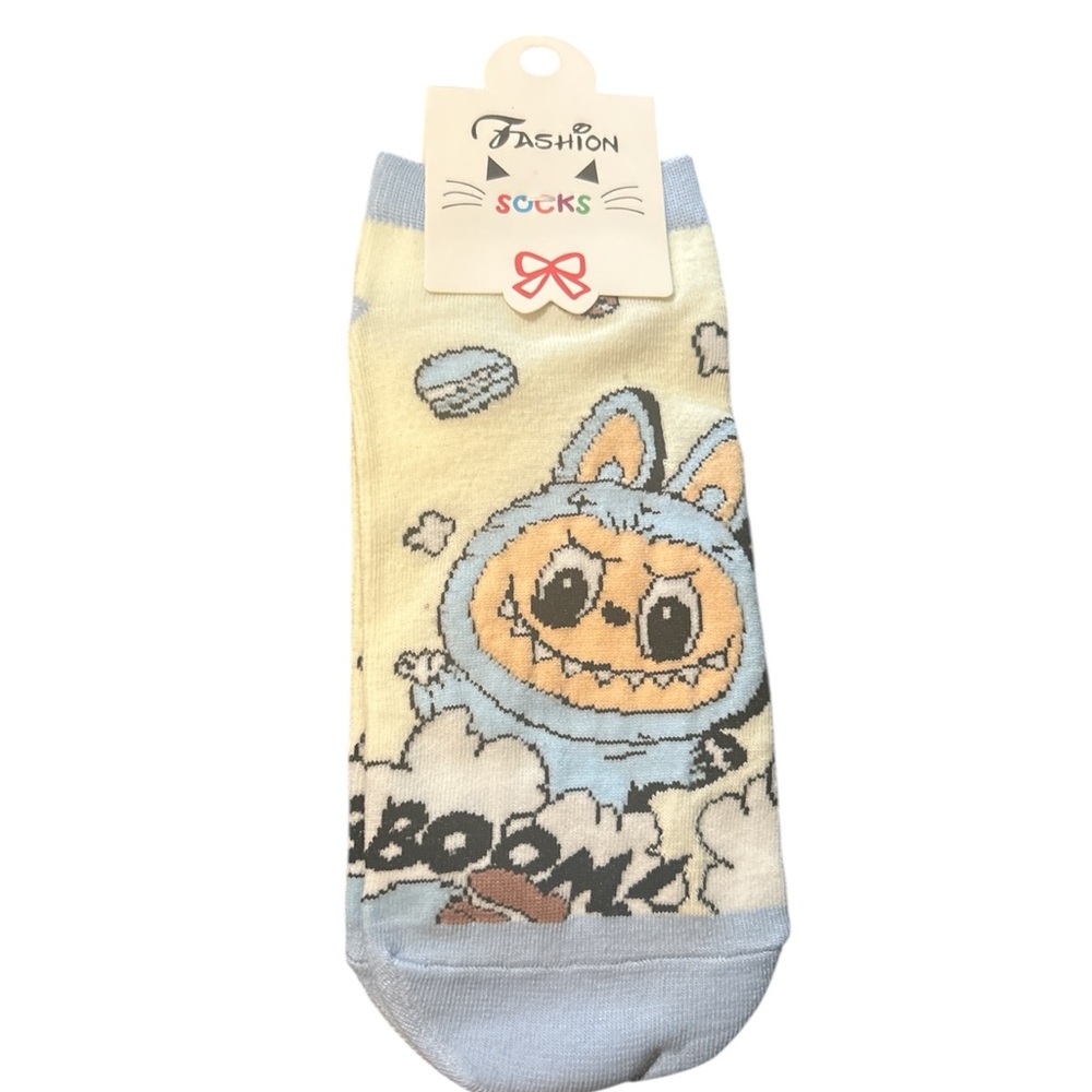 Labubu Socks in Blue and Cream.
